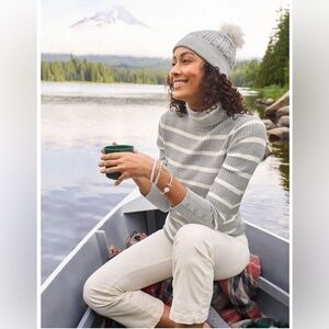 Talbots Ribbed Metallic Stripe Turtleneck Sweater Gray and White Size XL